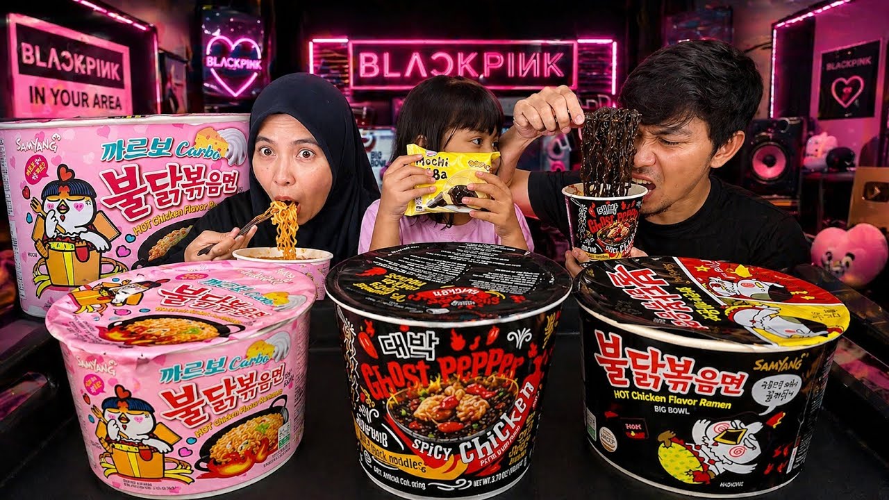 BLACKPINK!! DAEBAK GHOST PEPPER VS SAMYANG CARBONARA sempena 200Ksubs! (mukbang Malaysia)