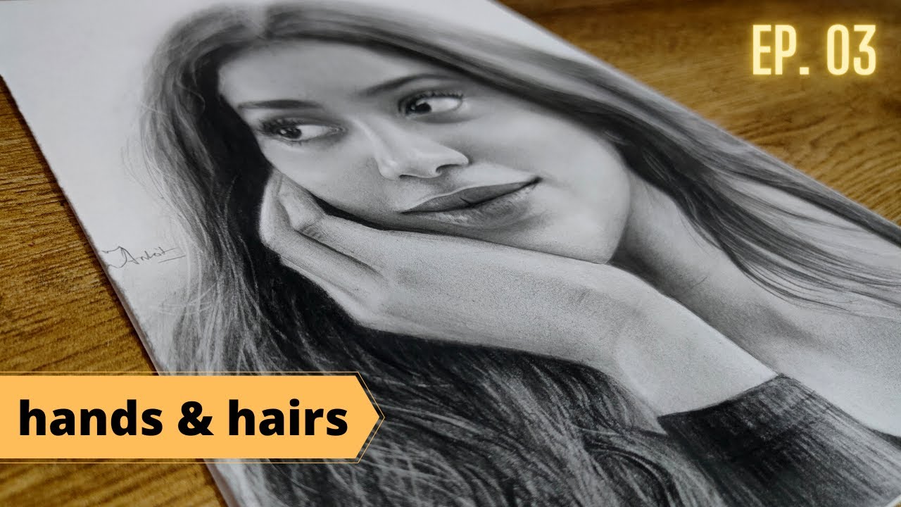 Realistic Hair drawing & hands | Drawing Janhvi kapoor | Ep. 03