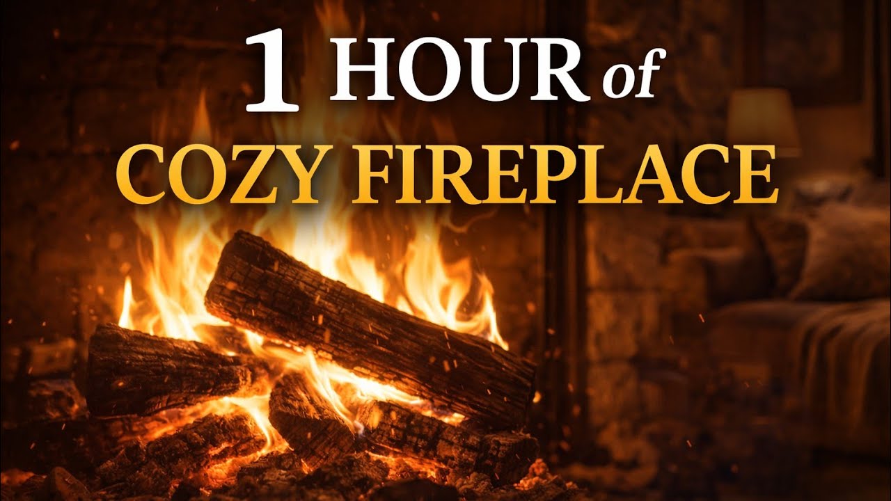 Cozy Fireplace at Night 🔥 1 Hour of Calm & Warm Ambience