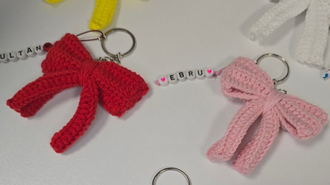 Kurdele anahtarlık yapımı/crochet ribbon keychain handmade