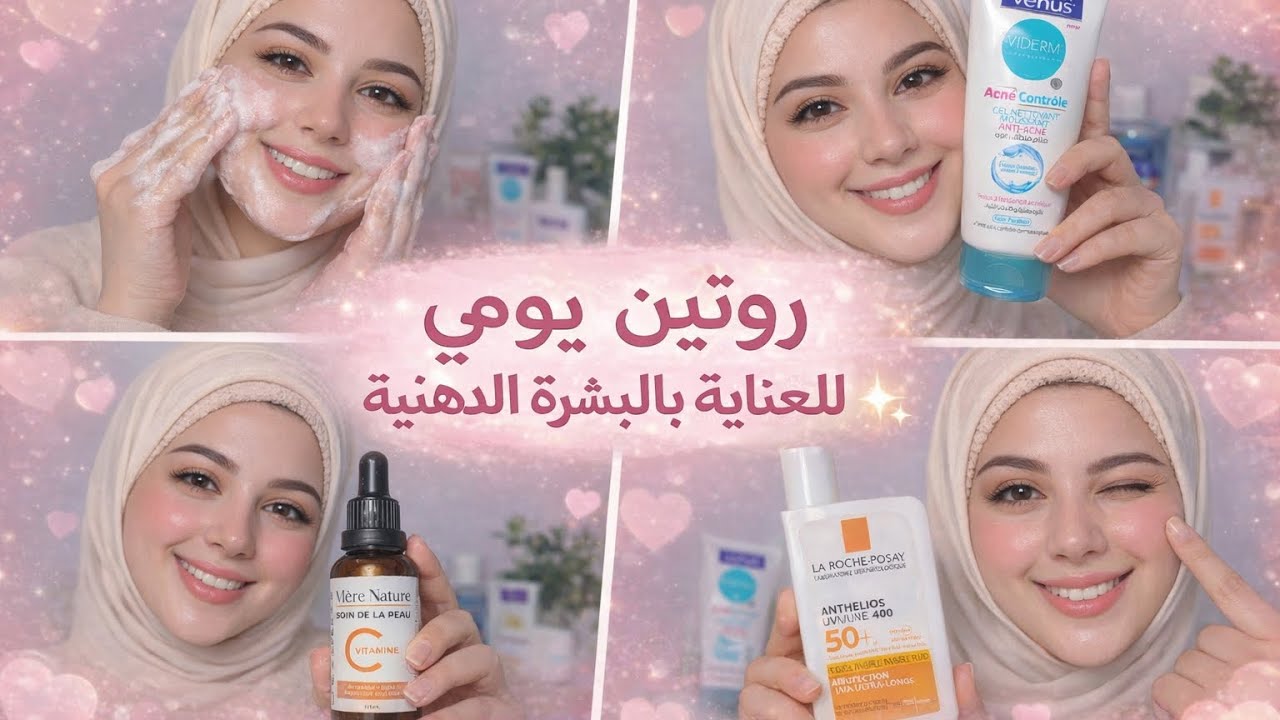 روتيني للعناية بالبشرة الدهنية 🌸 لبشرة صافية ومشرقة💧