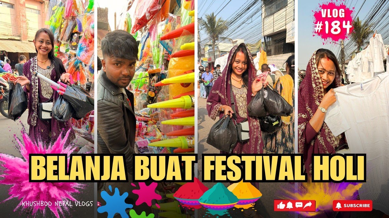#vlog184 🌈 Ramainya Pasar Menjelang Festival Holi 😍🎉🫟🔫
