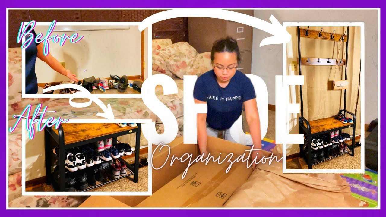 UNBOXING INDUSTRIAL COAT RACK SHOE BENCH FROM VIVOHOME | BEST WAY TO ORGANIZE SHOES IN SMALL SPACE