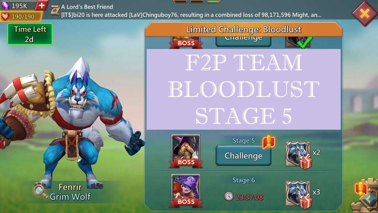 Lords mobile limited challenge bloodlust stage 5 | Grim Wolf stage 5 | Fenrir stage 5