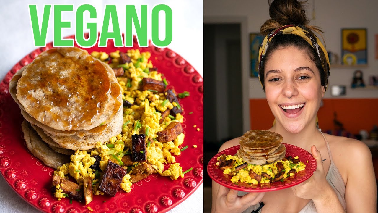 CAFÉ DA MANHÃ AMERICANO VEGANO | OVOS COM BACON E PANQUECA AMERICANA!