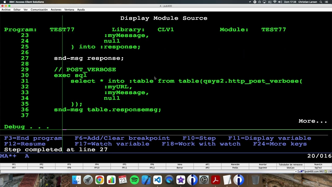 Coding in RPG (IBM i/AS400). Sending information to a REST SERVER