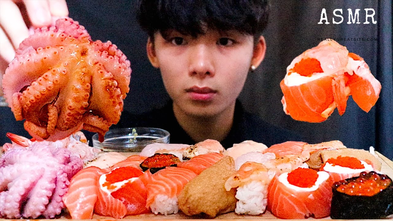 ASMR SUSHI FEAST + OCTOPUS AND SHRIMP SASHIMI (Eating Sound) | MAR ASMR