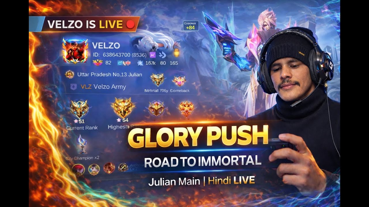 MLBB LIVE 🔥 Glory Push | Road To Immortal Day 15  (Hindi) #mlbb