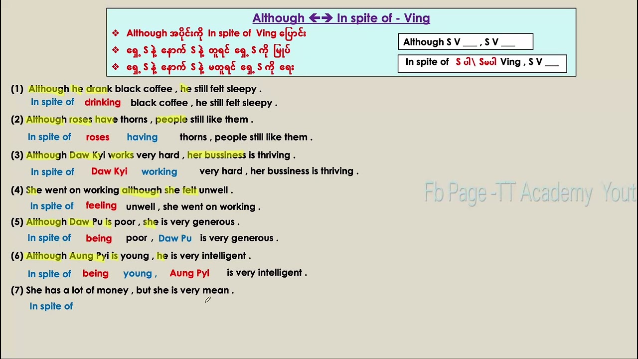 Grammar Group I - Although - In spite of - Ving