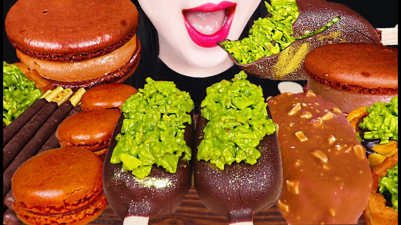 ASMR Pistachio Dubai Chocolate Dessert 두바이 초콜릿 먹방 Mukbang, Eating