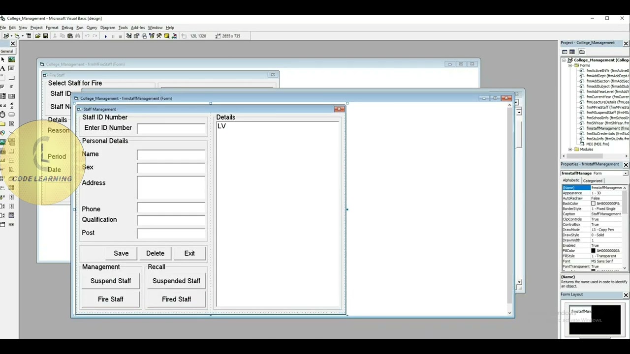 Vb6.0 | CMP 'frmMFireStaff - hide form' | CodeLearning