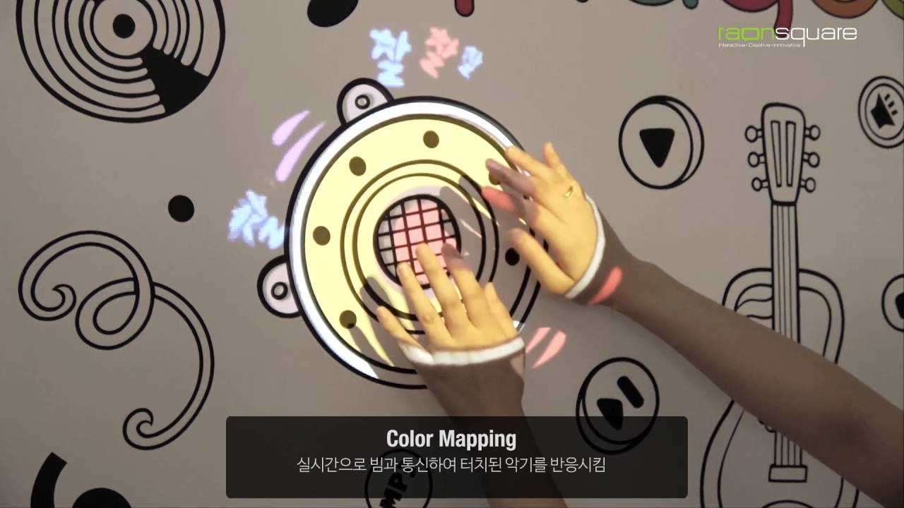 Interactive media wall (touch sensor, conductive ink, projection mapping) - Music Playing Wall