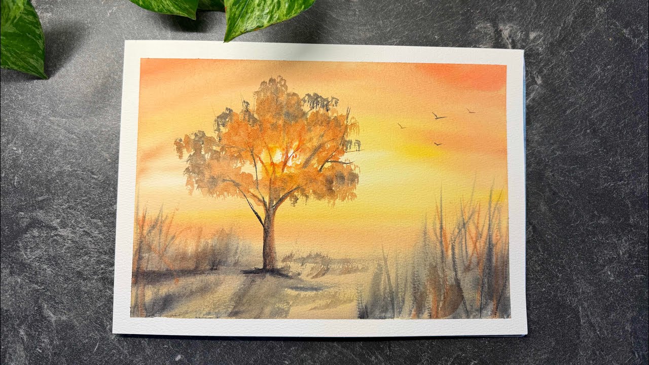 🍂 Golden Glow of Nature | Peaceful Watercolor Landscape by 