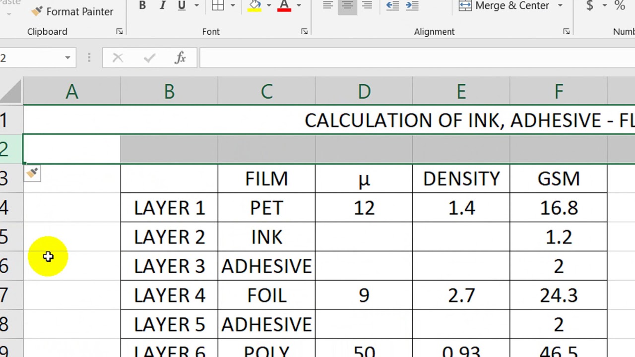 3 PLY INK AND ADHESIVE CALCULATION    FLEXIBLE PACKAGING