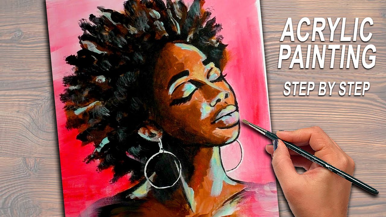 BLACK & BEAUTIFUL Acrylic Painting Tutorial | Acrylic Painting for beginners #BlackHistoryMonth