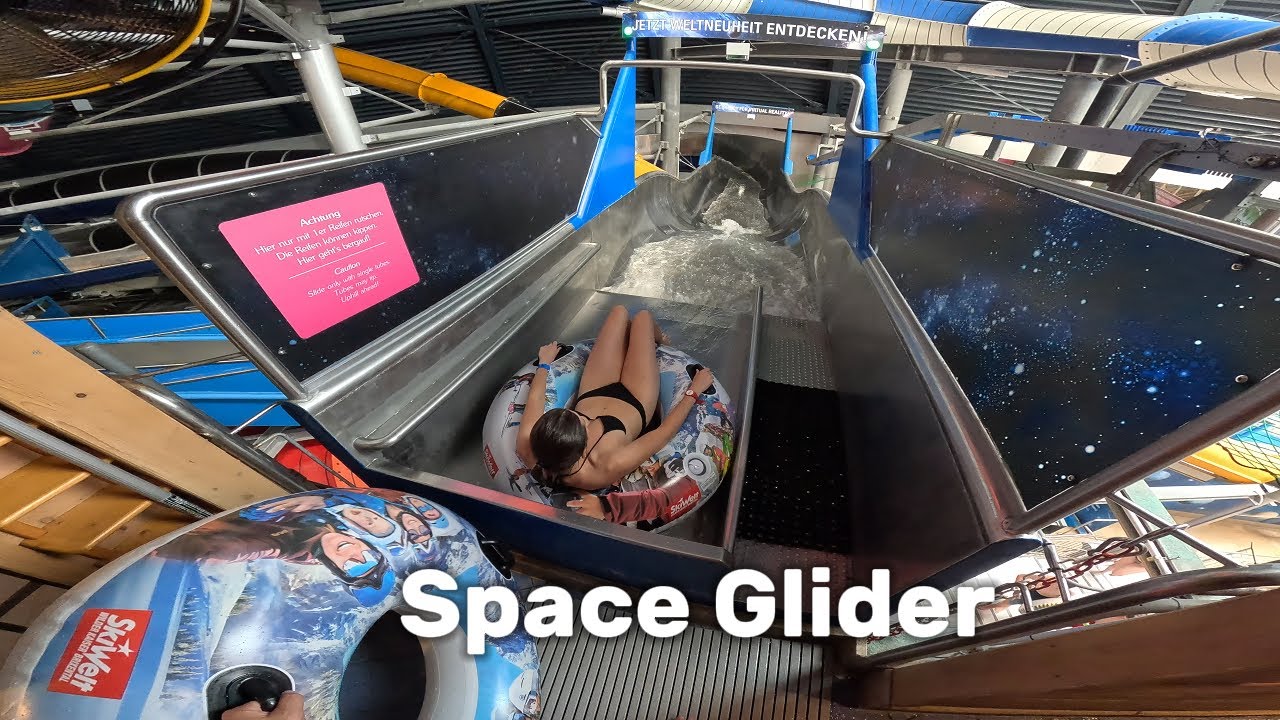 Water Coaster Water Slide in the World's Largest Thermal SPA Therme Erding Germany, POV 4k