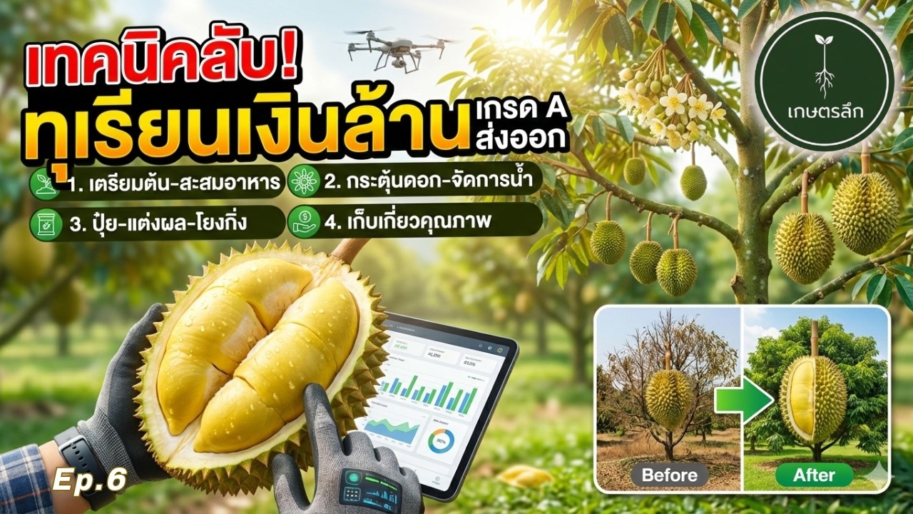 เกษตรลึก: เทคนิคลับ ทุเรียนเงินล้าน เกรดA ส่งออก #เกษตรลึก