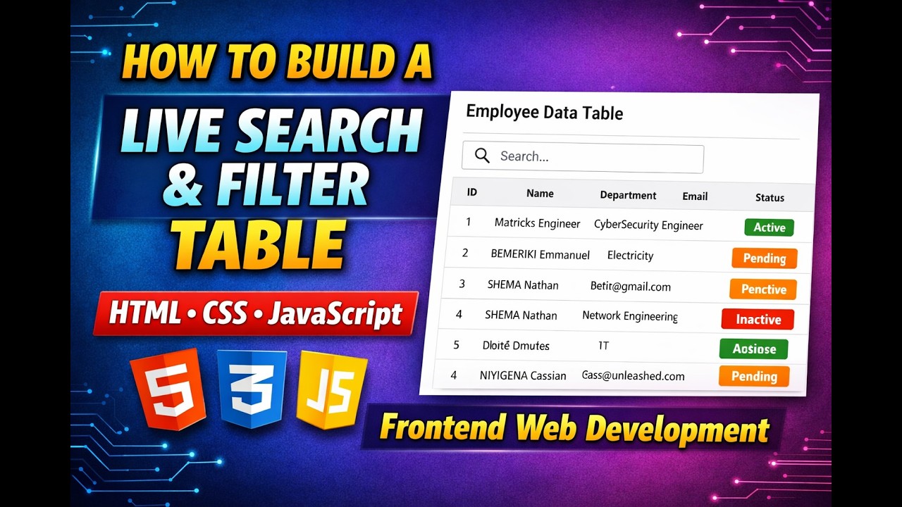 How to Build a Live Search & Filter Table in HTML CSS JavaScript : Frontend web development