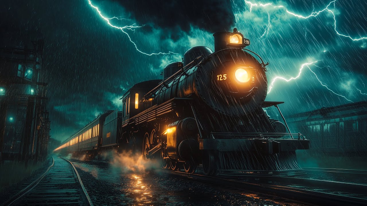2AM Train Ride Through the Storm &ndash; Thunder, Rain & Distant Whistle