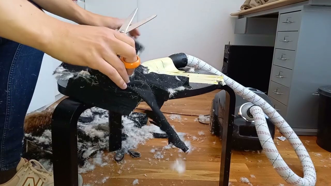 feeding vacuum cleaner with Frieda & Freddies down jacket