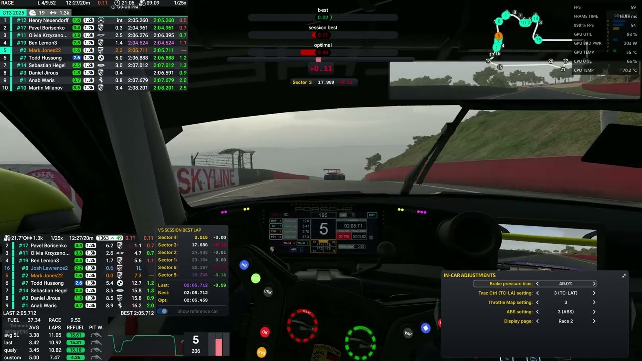 Iracing Porsche GT3 R  P4 Bathurst