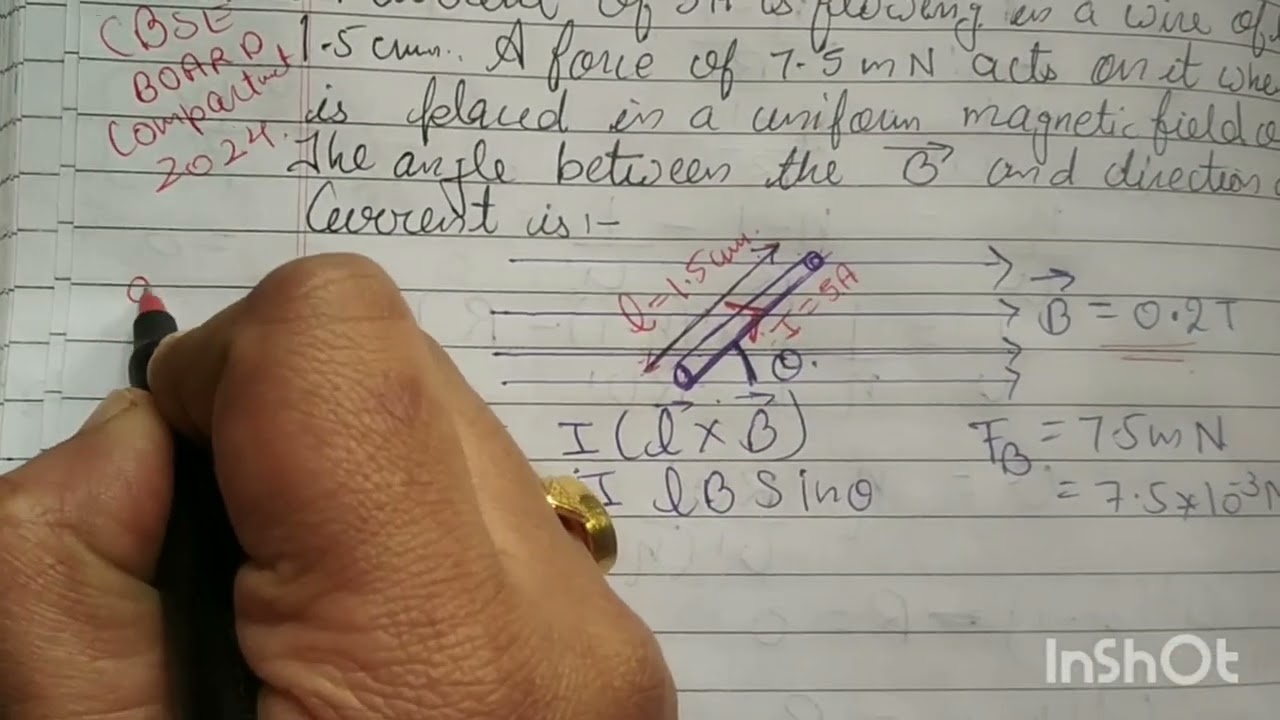 a current of 5A is flowing in wire of length 1.5cm