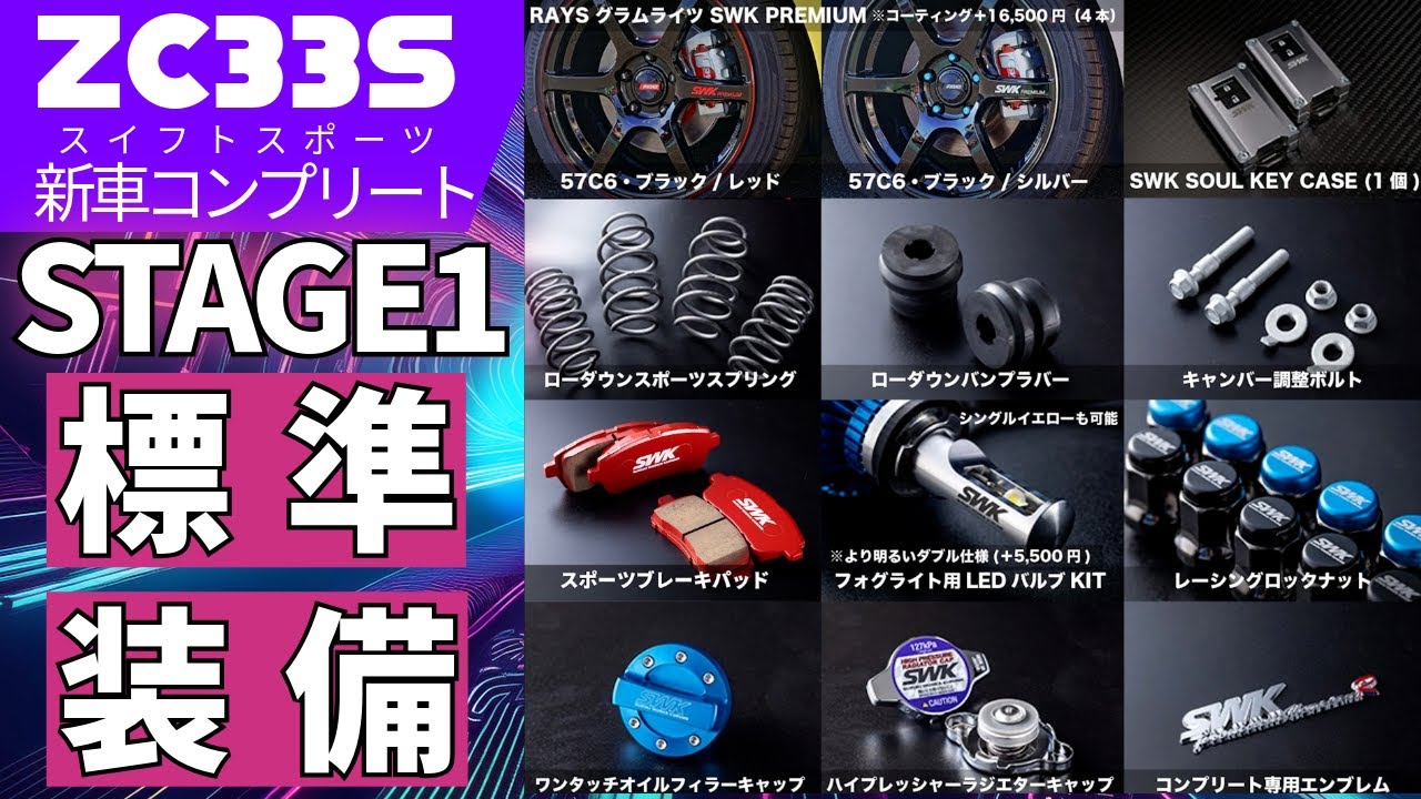 SWK ZC33SスイフトスポーツコンプリートカーSTAGE1標準装着パーツとは！