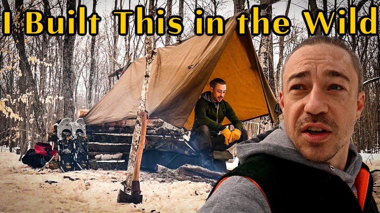 Building a New Bushcamp! Deep Snow Overnight with Wolf.