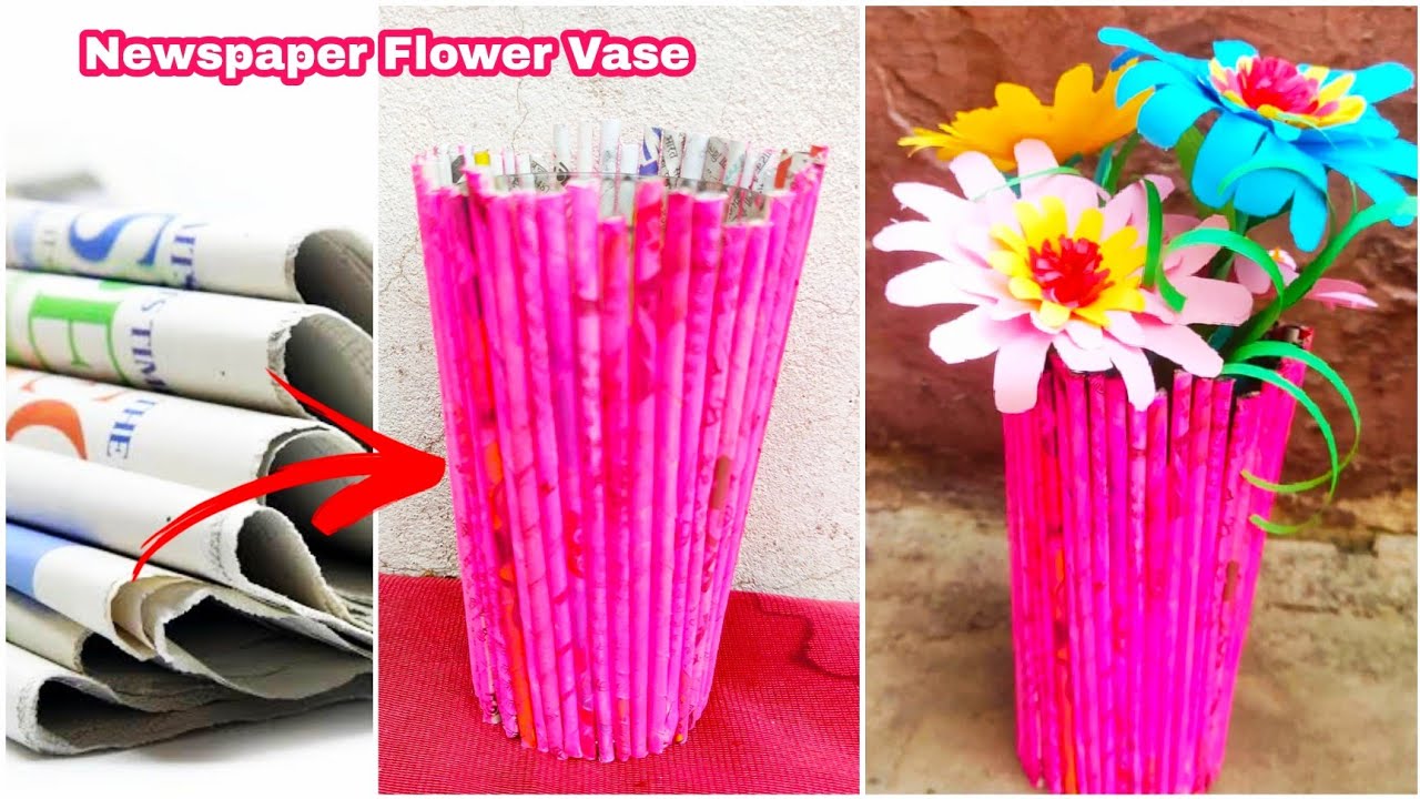 Newspaper flower vase DIY  | Decoration paper flower vase from old newspaper | Tuber Tip
