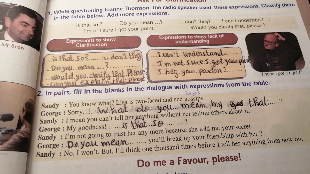 ticket 2 english 2 bac page 25(ask for clarification) تحيح تمارين صفحة مع الشرح