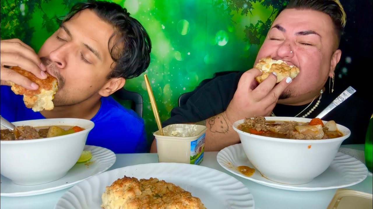 Homemade Hearty Beef Stew & Rustic Biscuits Mukbang