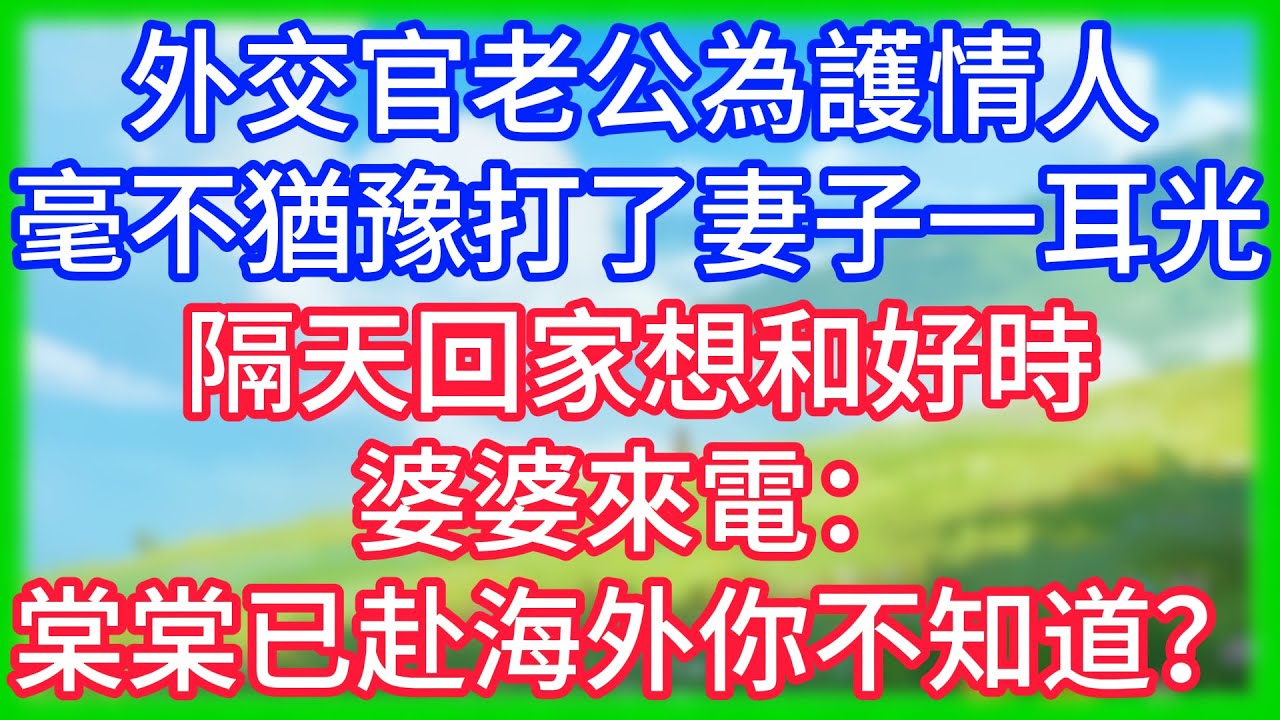 【爽文】外交官老公為護情人，毫不猶豫打了妻子一耳光，隔天回家想和好時，婆婆來電：傅深，棠棠已赴海外你不知道？