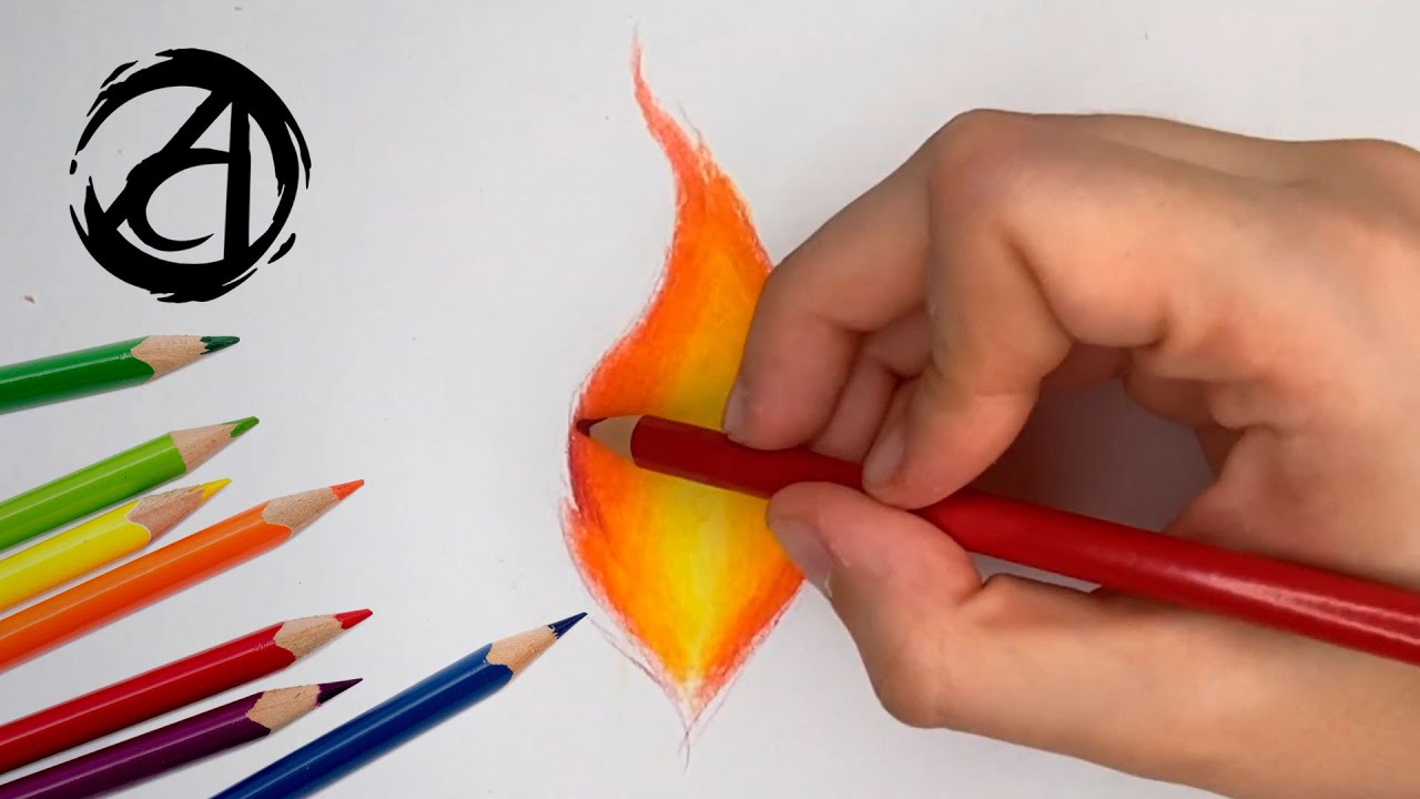 🔥 COMO DESENHAR FOGO COM LÁPIS DE COR - Passo a passo