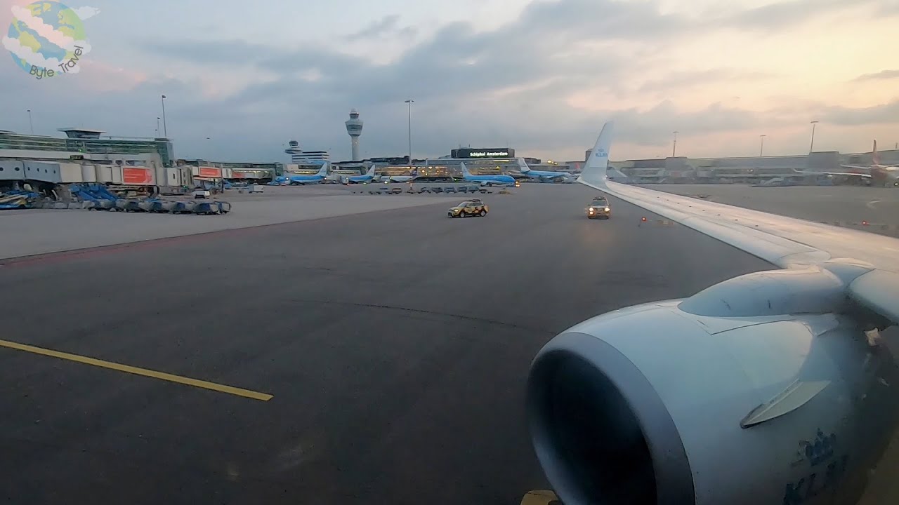 KLM Boeing 737-800 | Startup/Takeoff from Amsterdam Schiphol to London Heathrow | Sunset Views