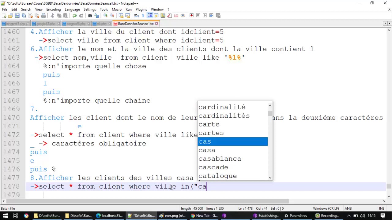 SQL:Select where like order by  jointure:Exemples et Exercices