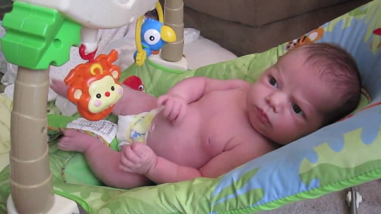 Bree in the bouncer at 3 weeks old