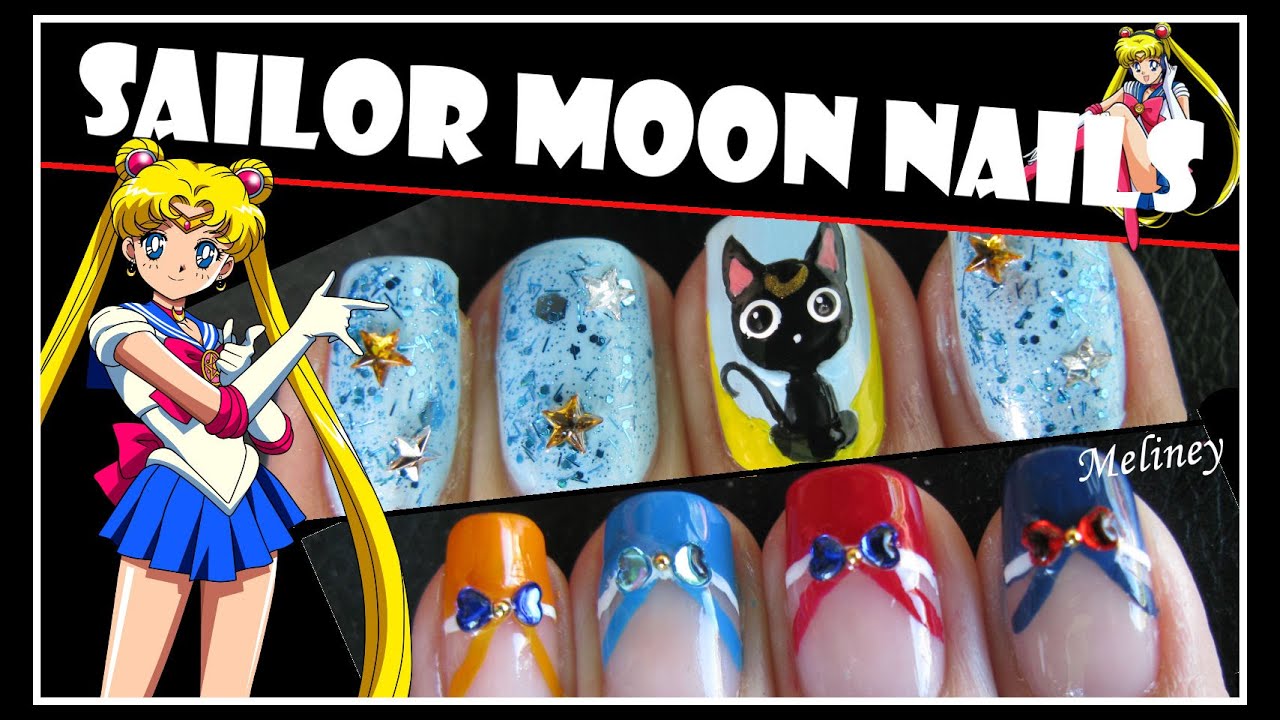 HALLOWEEN NAILS | SAILOR MOON NAIL ART DESIGN ANIME CARTOON FRENCH TIP MANICURE TUTORIAL