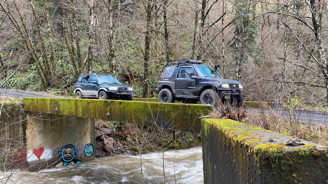 Tillamook state forest with a grand vitata and geo tracker