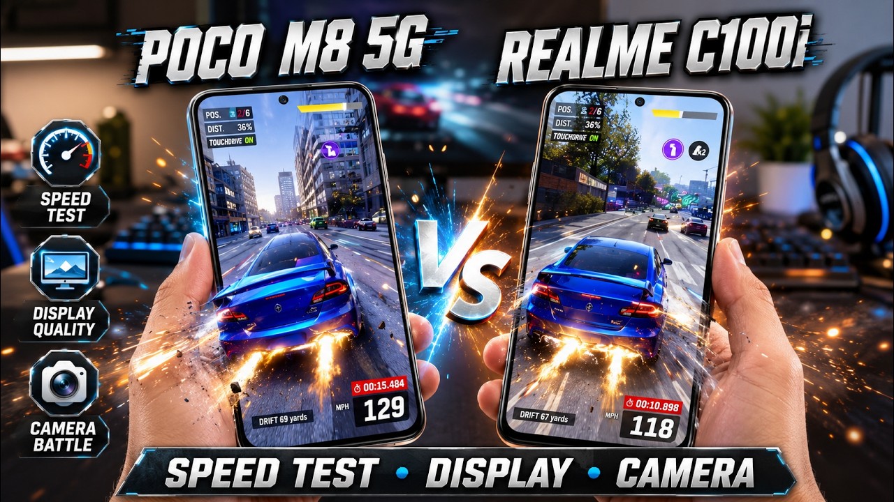 POCO M8 5G vs REALME C100i | Speed Test, Display, Camera Comparison