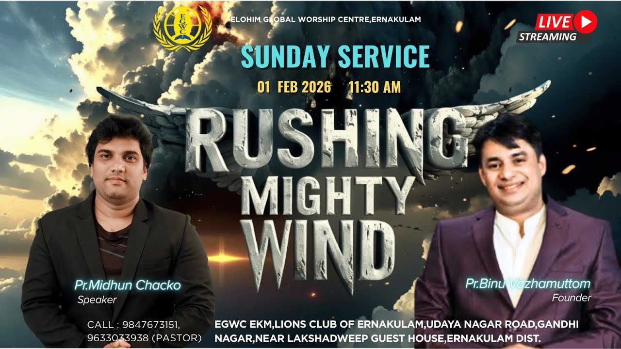 LIVE SUNDAY SERVICE|01 FEB 2026|RUSHING MIGHTY WIND|PROPHET MIDHUN CHACKO