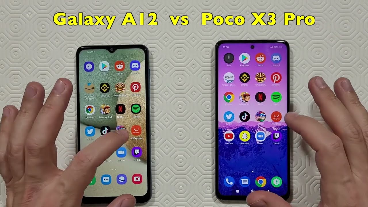 Тест скорости Samsung A12 против Poco X3 Pro