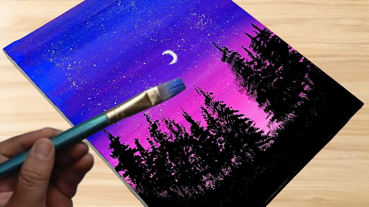 La Noche M&aacute;s Tranquila y Hermosa que He Pintado / Pintura Acr&iacute;lica para Principiantes