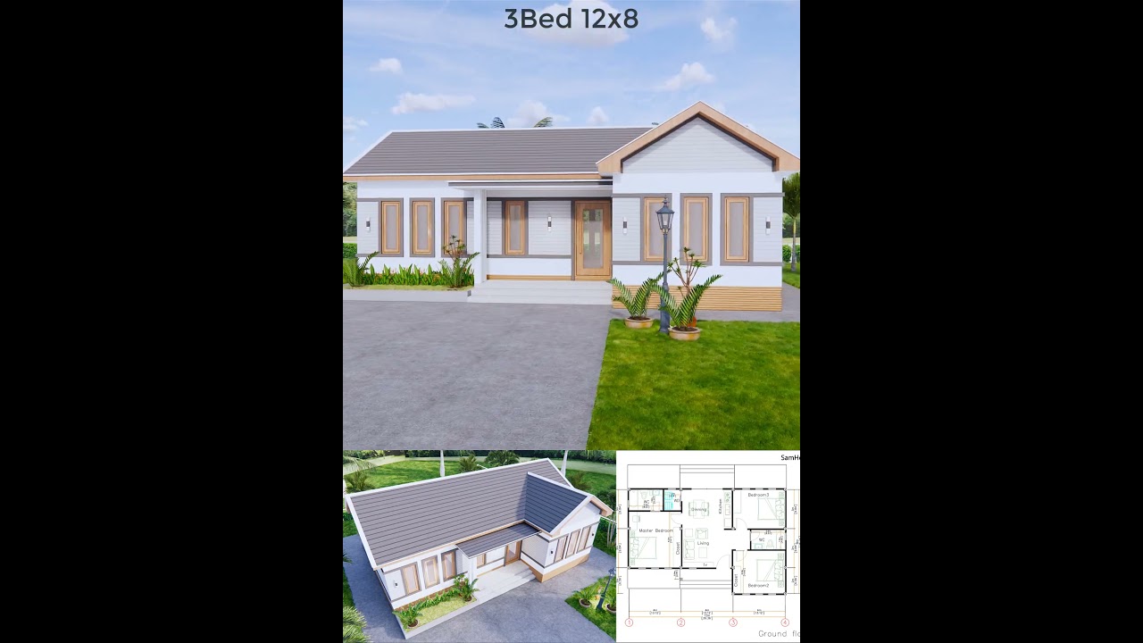Luxury House Plans 12x8 Meters 40x26 Feet 3 Beds Gable Roof  #houseplans #home  #homedesign