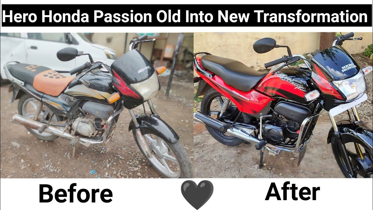 Покраска мотоцикла Hero Honda Passion в красный цвет, доработка Passion Plus, реставрация мотоцикла