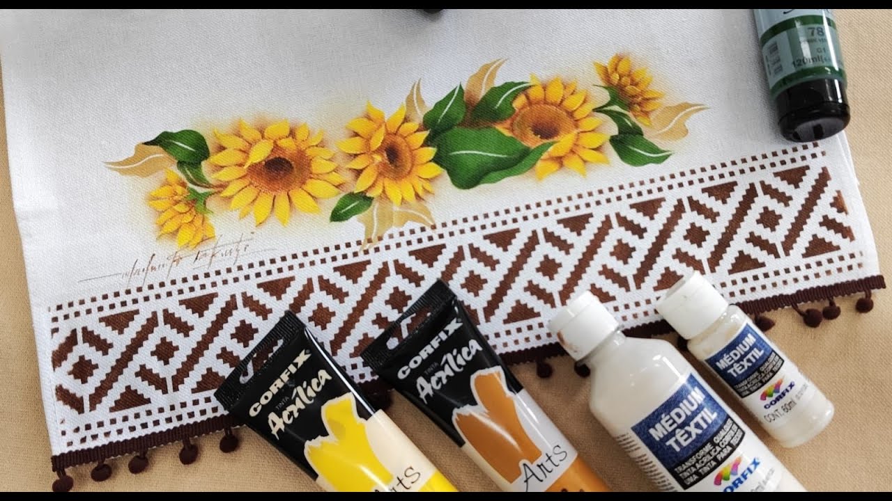 [TUTORIAL] Técnica para pintar girassóis no tecido, com o médium têxtil Corfix | Mayumi Takushi.