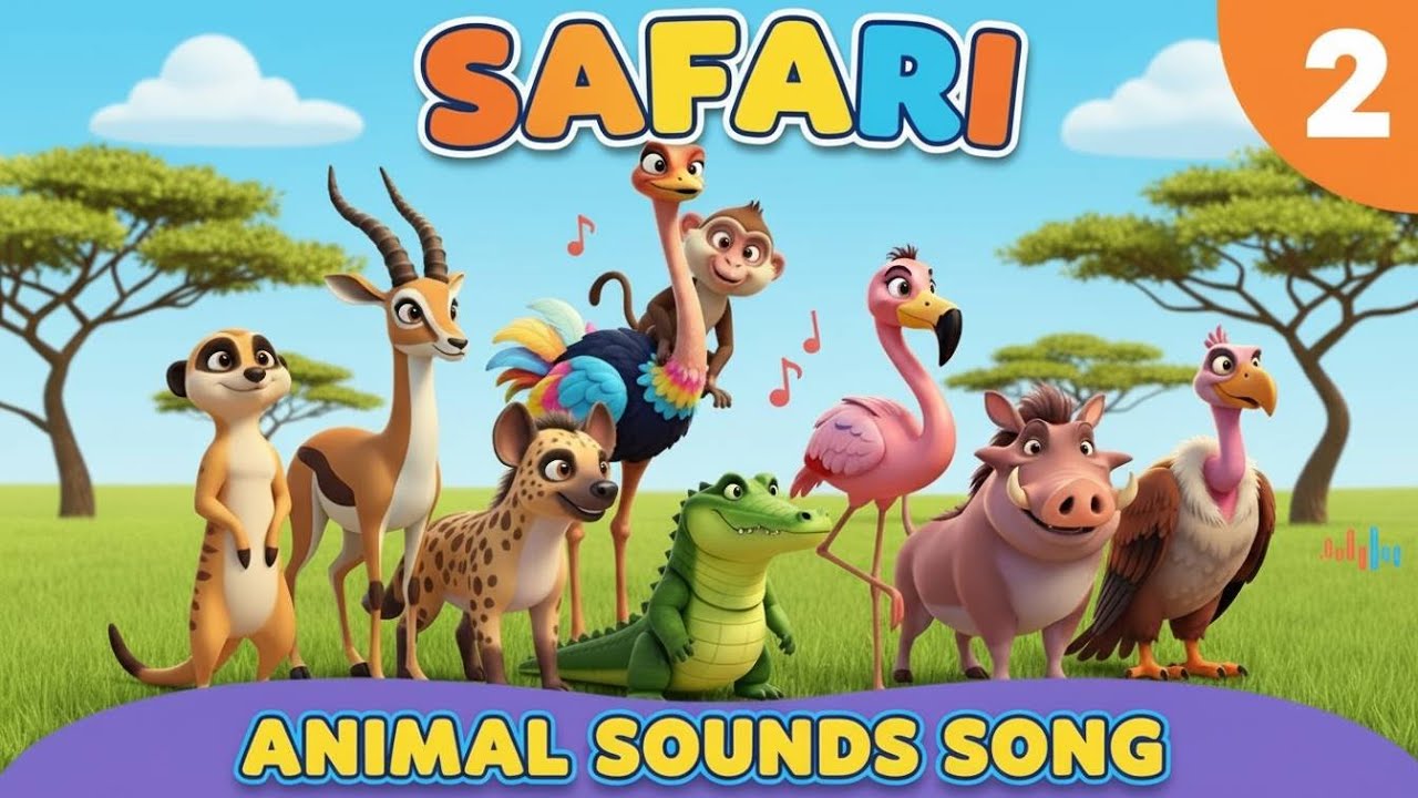 🎵 Safari Animal Sounds Song | Nursery Rhyme for Kids | Warthog, Baboon, Crocodile, Ostrich,Flamingo,