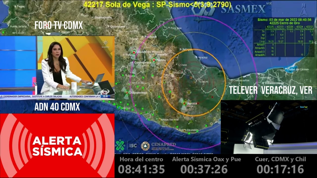 InfoSismosMx - Monitor SASMEX y canales de TV en CDMX y Veracruz por sismo del 3 de marzo de 2022