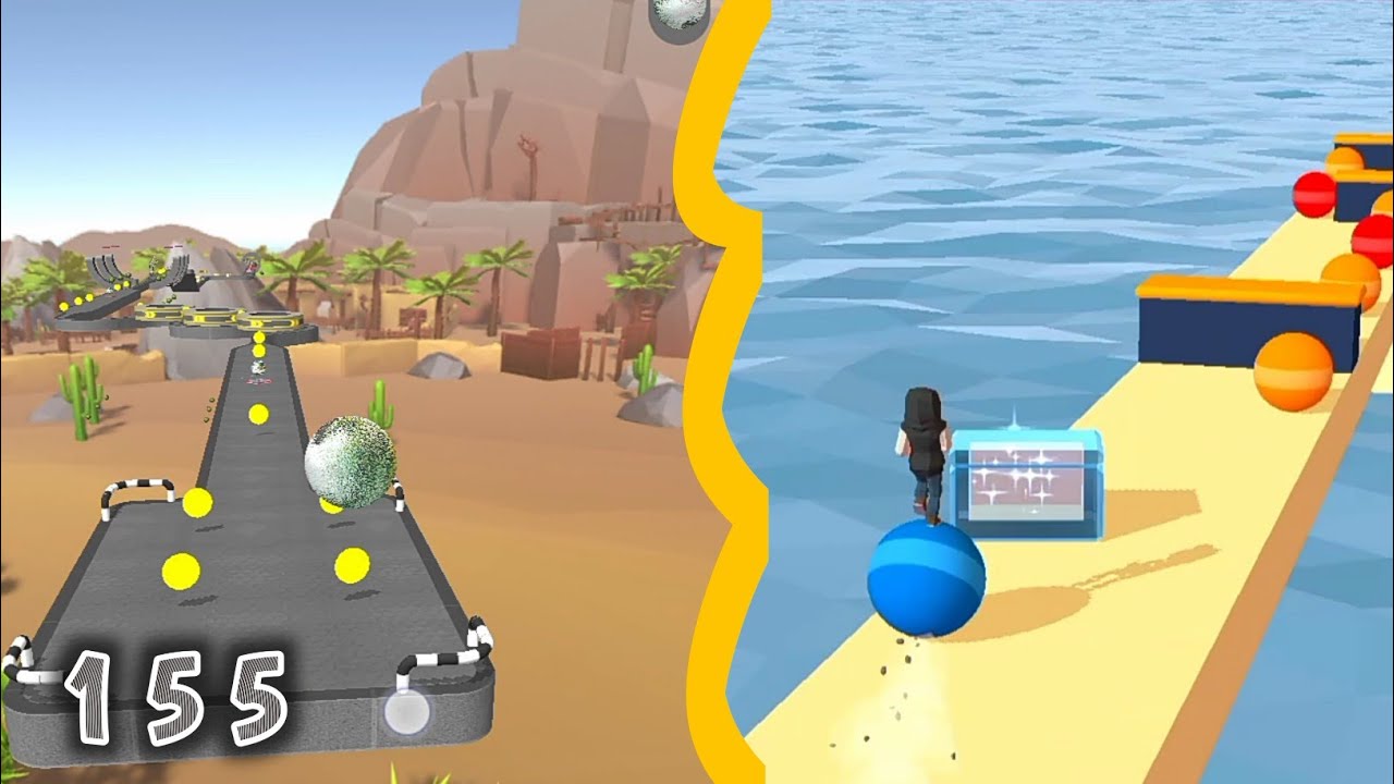 Rolling Ball Sky Escape 155 vs Stack Rider 55 - SpeedRun Gameplay Walkthrough