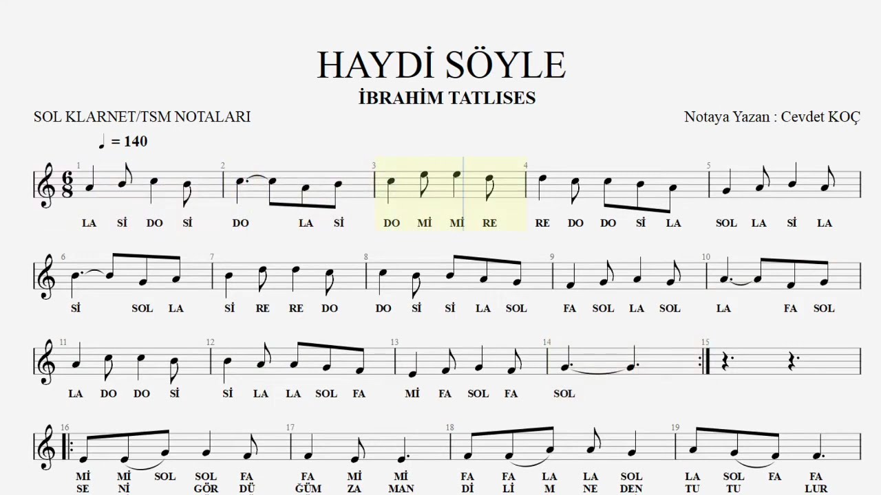 HAYDİ SÖYLE   İBRAHİM TATLISES NOTA