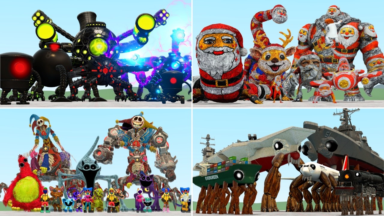 Fight Between Omnidroids & Goo Goo Ga Ga Family & Crab Monster & Poppy Playtime in Garry's Mod